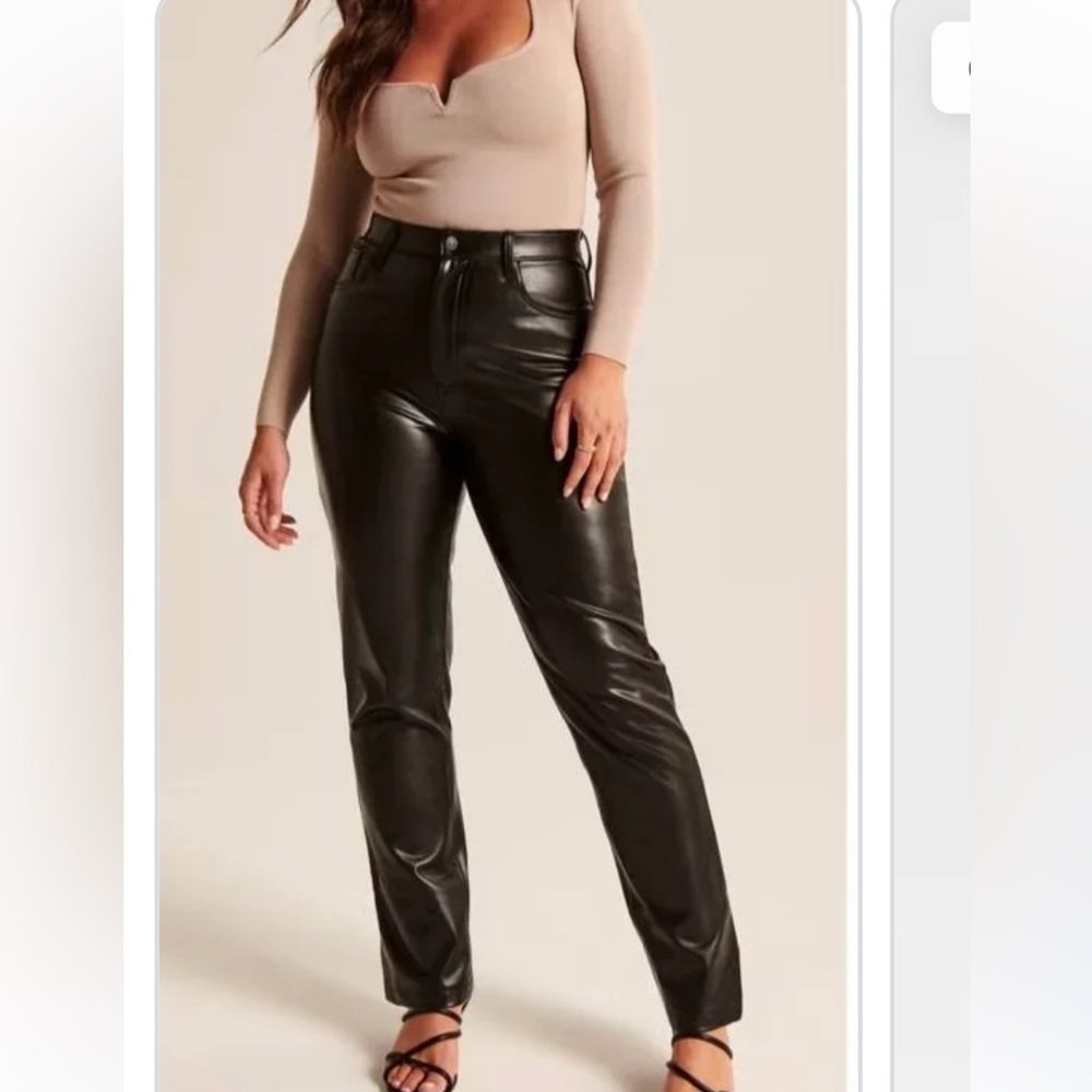 Abercrombie 90s straight ultra high rise black leather pants curve love